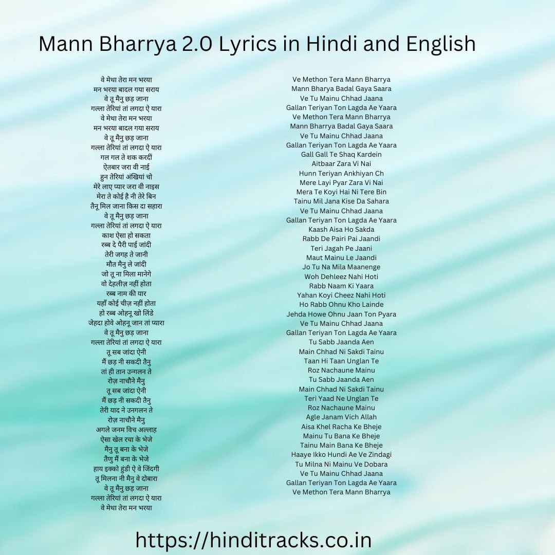 मन भरेया Mann Bharya Lyrics In Hindi 2.0 - Shershaah Hinditracks